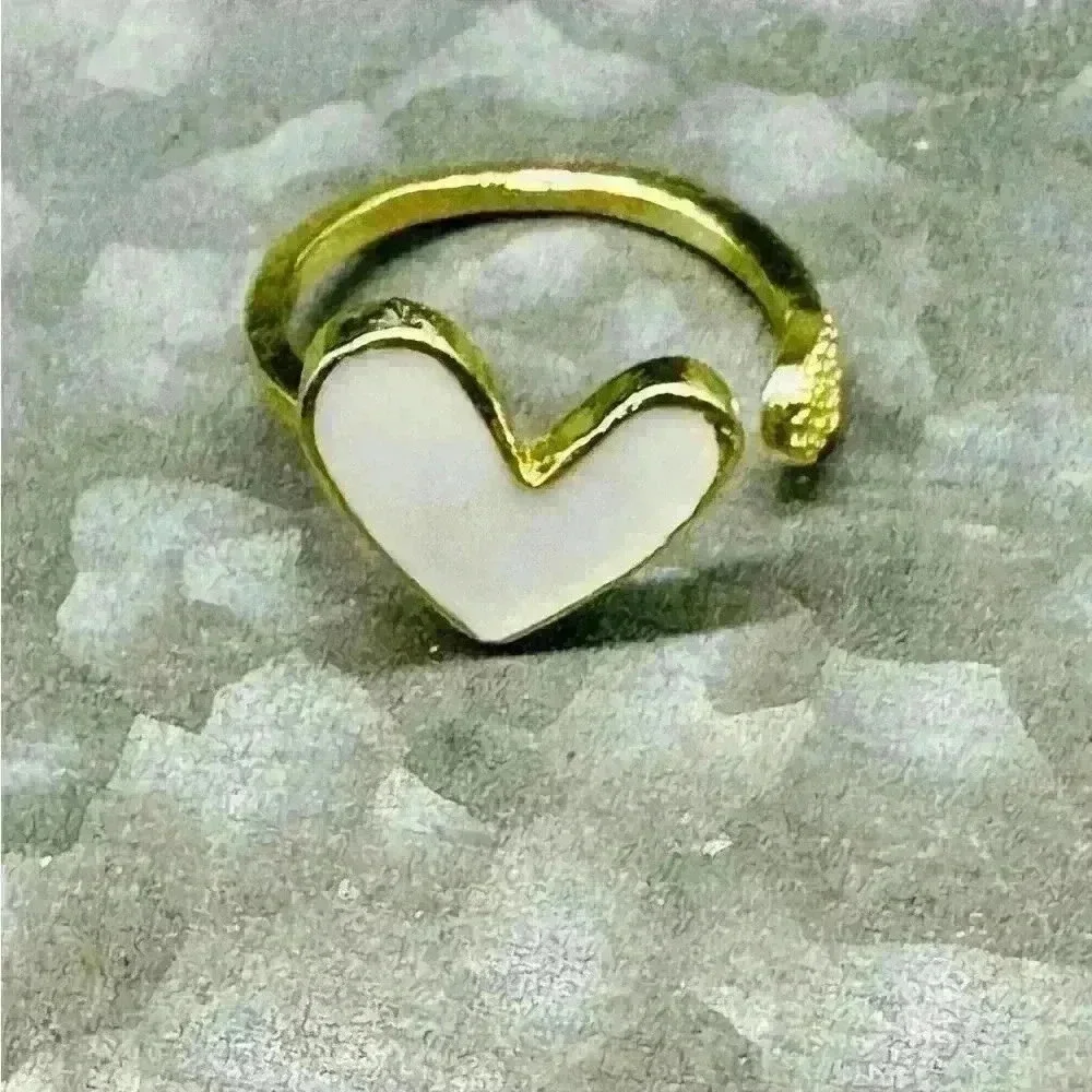 White enamal adjustable Heart Ring 🤍